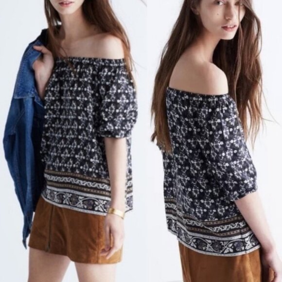 Madewell 100%‎ Silk Gardenhouse Off Shoulder Top Size XS Bohemian Print Floral - Picture 1 of 11
